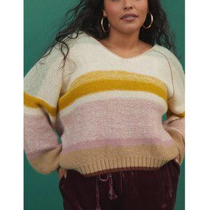 Anthropologie Theia V-Neck Striped Knit Sweater - 3X (Plus)